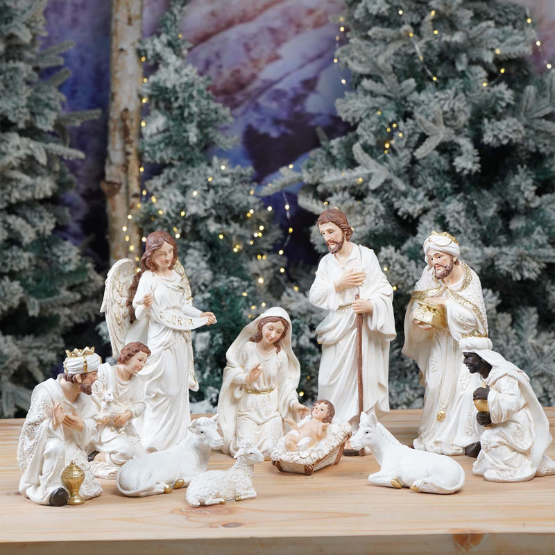 Nativity set with stable and 12 figurines sale (4cm) Christmas Nativity Scene Set with Stable - Nativity figurines - Religious Catholic gifts